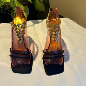 VINTAGE Giuseppe Zanotti Gold Coin Square Toe Stilletto